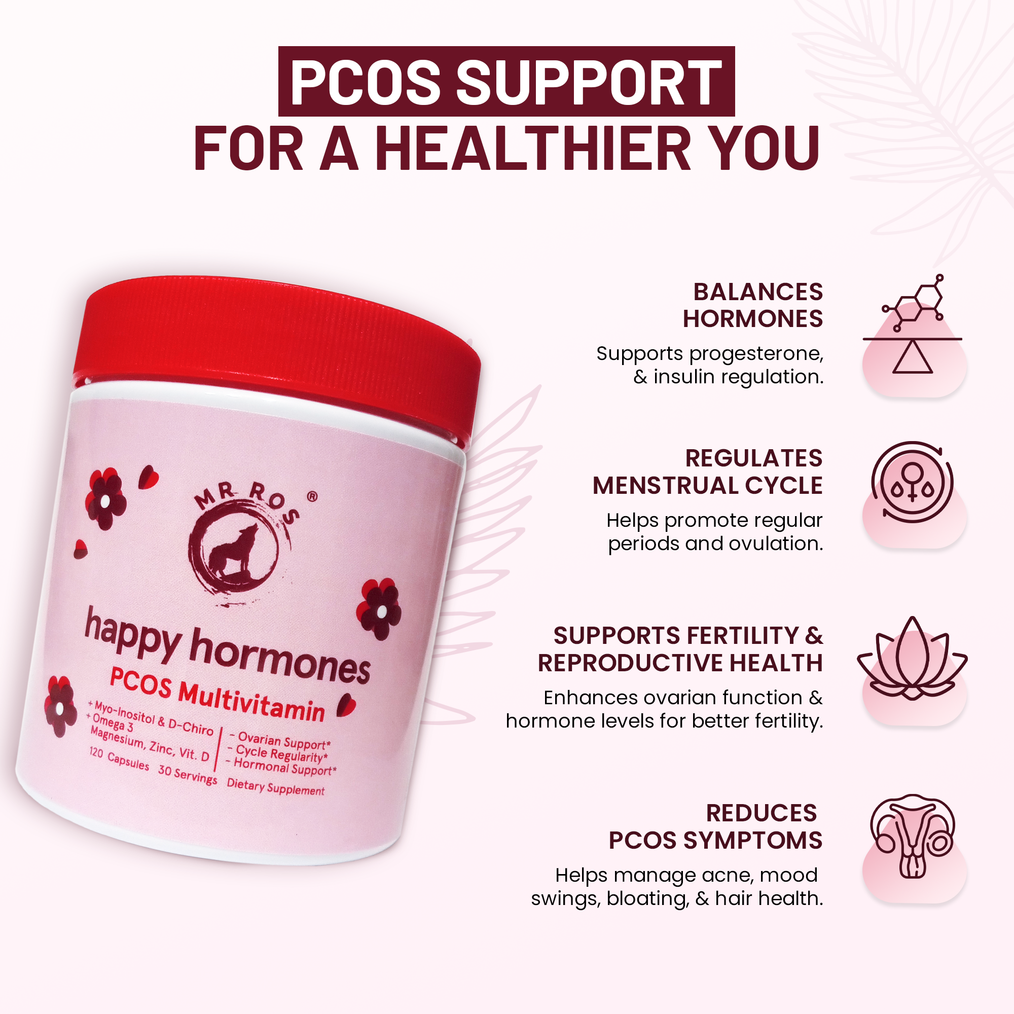 Happy Hormones PCOS Support Capsules - Women's Health Hormone Balance Supplement