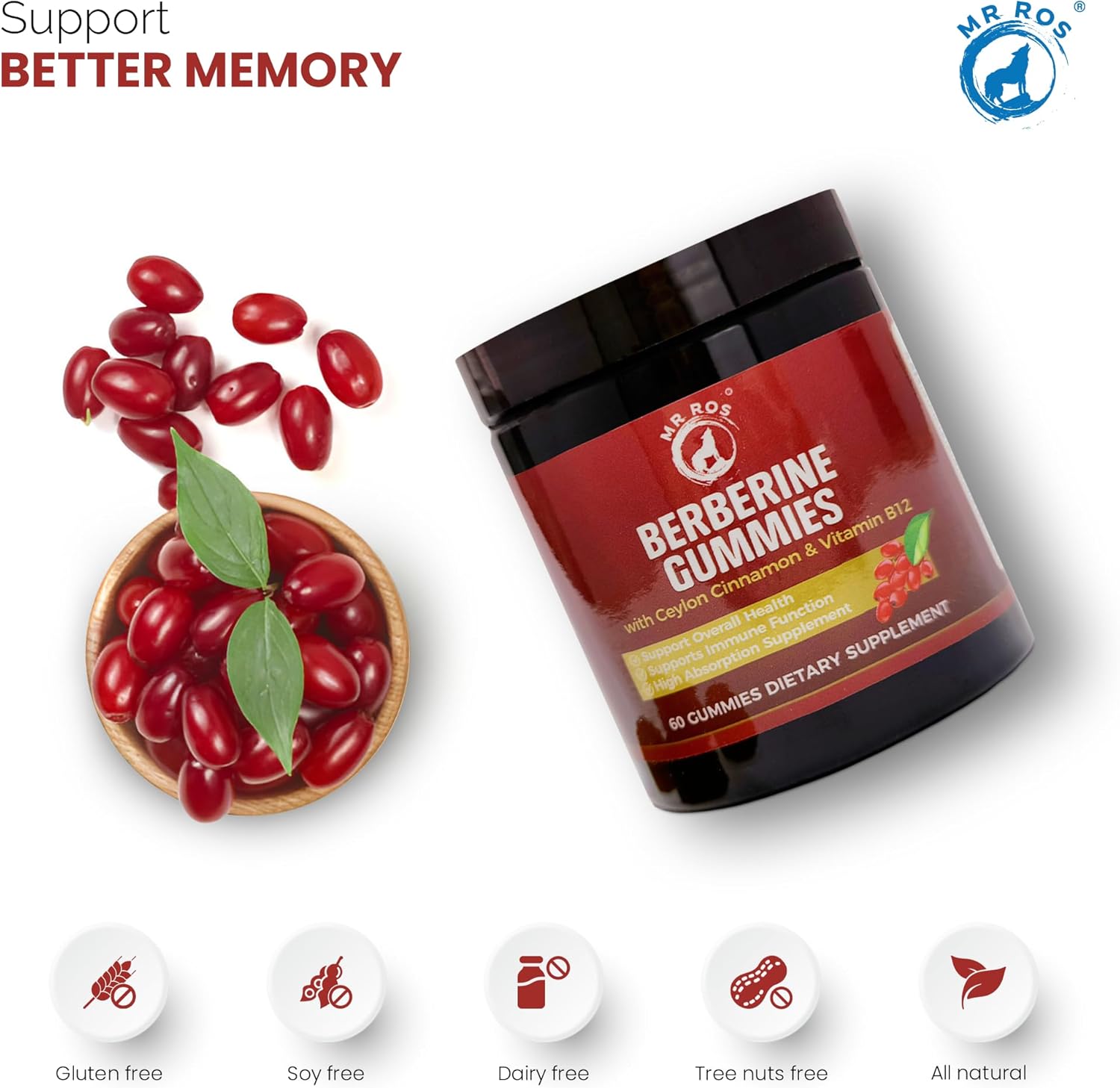 Mr Ros 1500 mg Berberine Gummies for Immunity & Metabolism - 60 Count