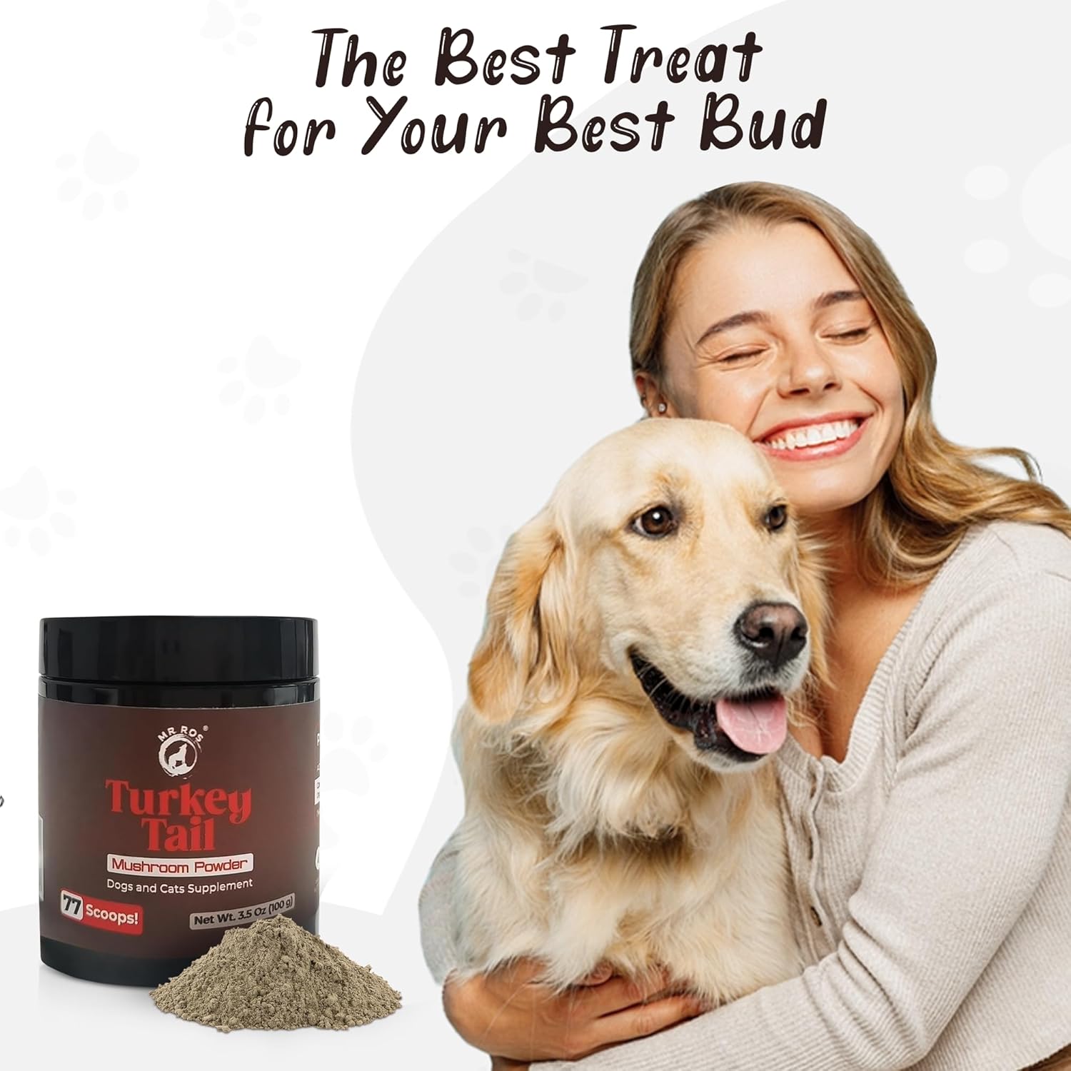 Natural Turkey Tail Mushroom Powder for Dogs - 3.5 oz (77 Scoops)