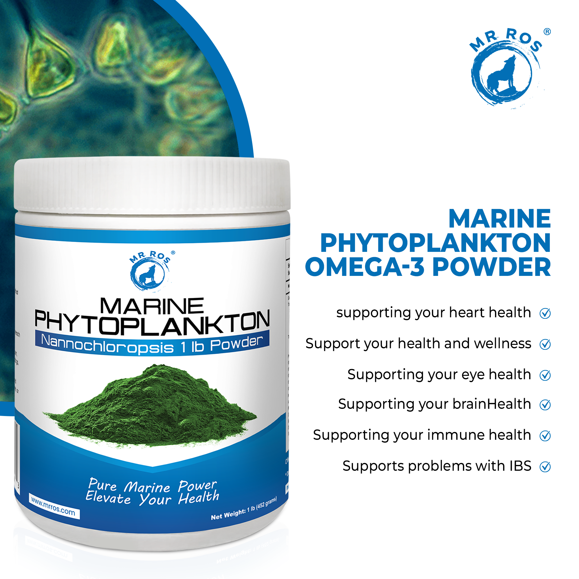 Bulk Marine Phytoplankton Powder - 1 Pound Pure Superfood Supplement for Health
