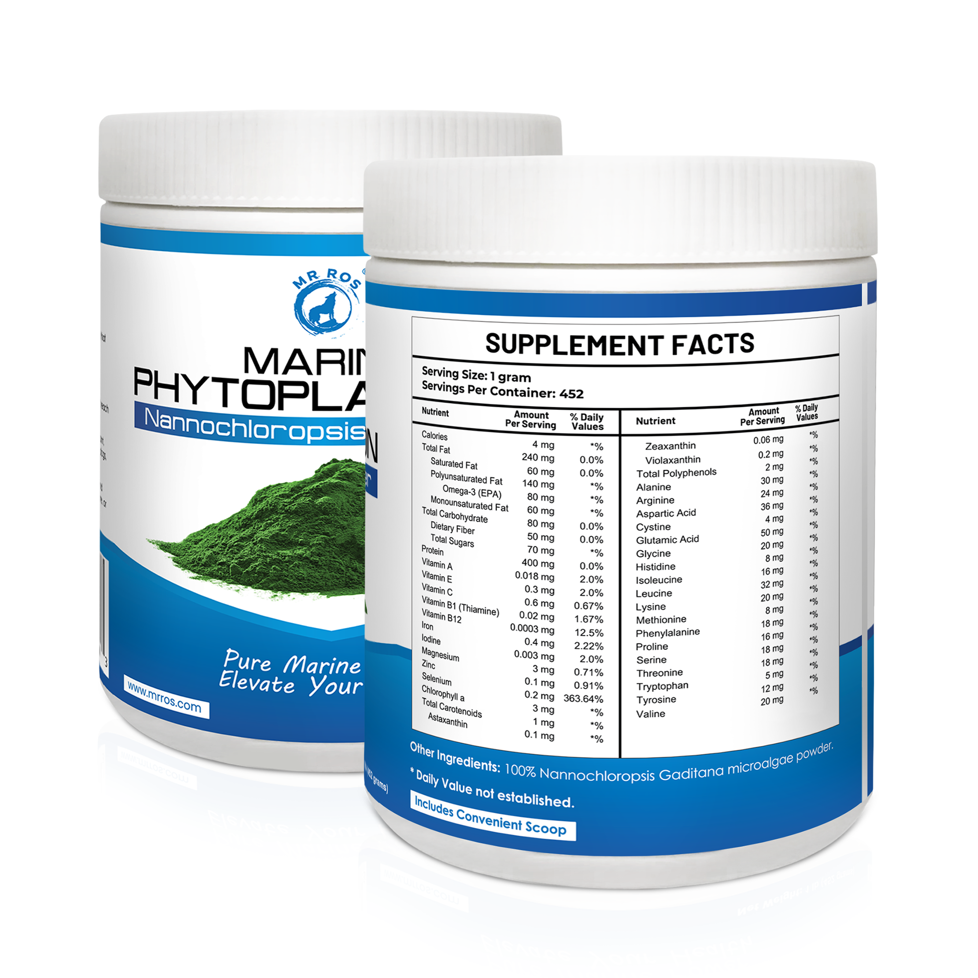 Marine Phytoplankton supplement with visible label details on a white background