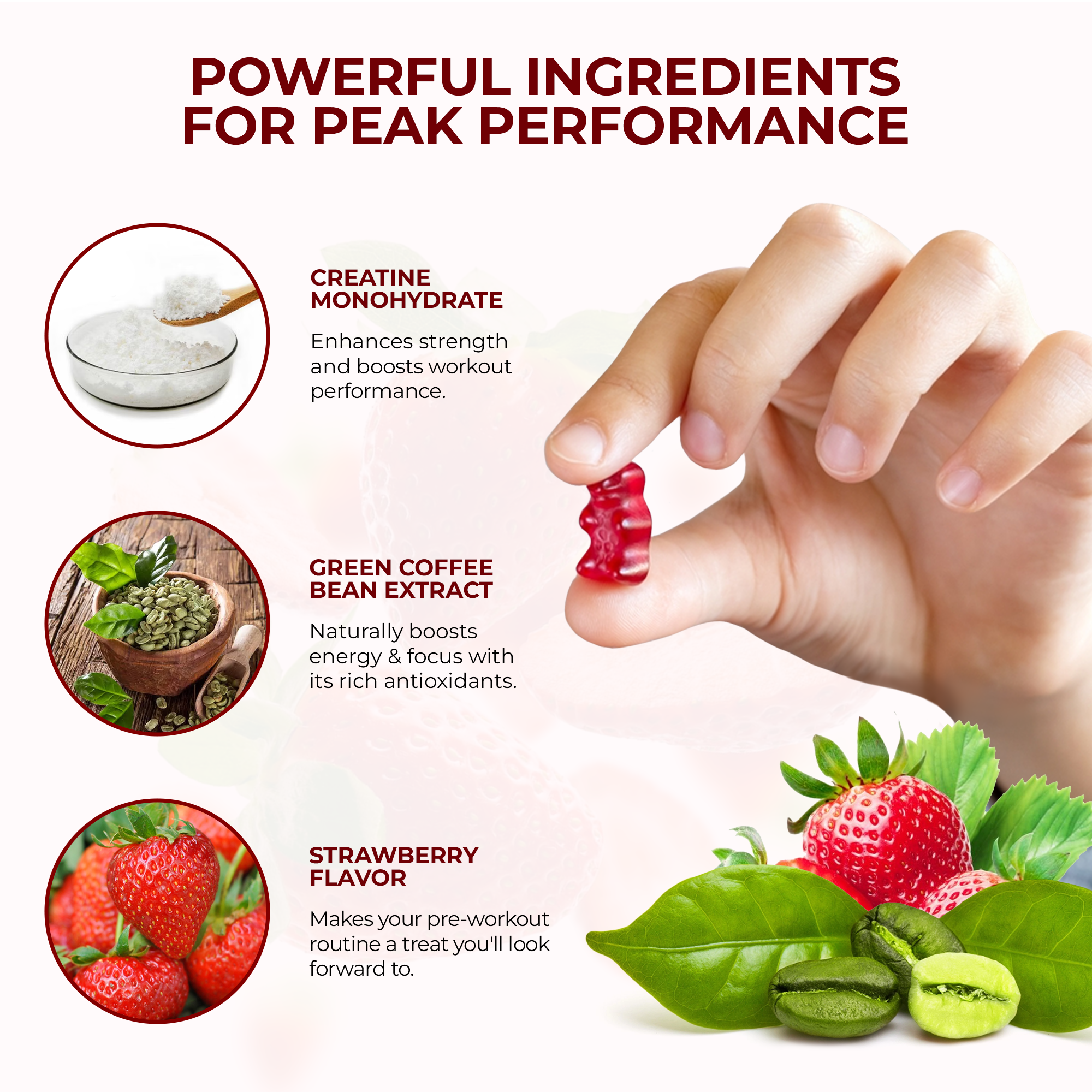 MR ROS Pre-Workout Gummies with Creatine Monohydrate & Green Coffee Bean Extract - 60 Gummies