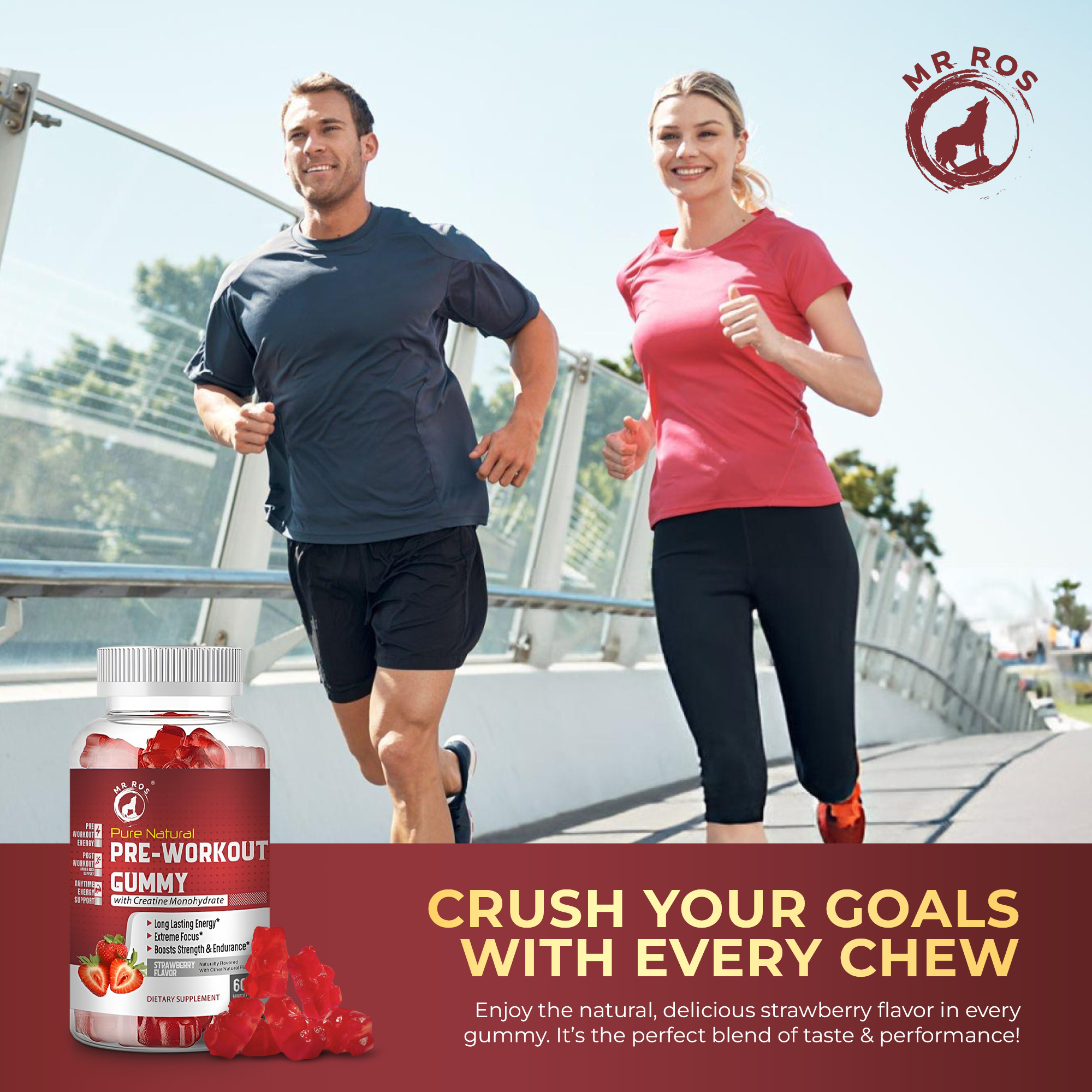 MR ROS Pre-Workout Gummies with Creatine Monohydrate & Green Coffee Bean Extract - 60 Gummies