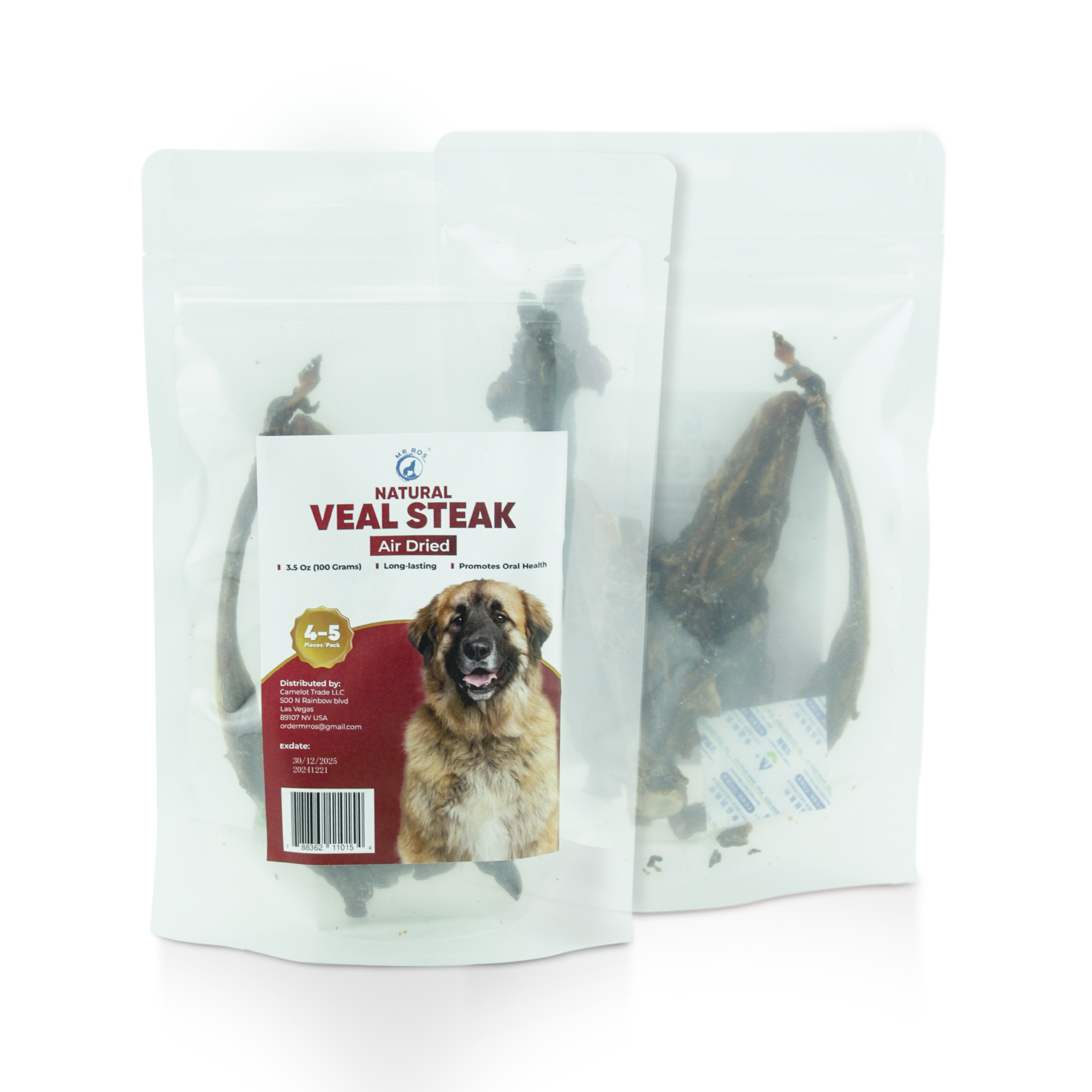 Air Dried Veal Steak Chews - Premium Dog Chews for Aggressive Chewers - Natural and Long Lasting Dog Treats for Dental Health - Healthy Treats for Power Chewer - (3.5 Oz, 4-5 Pieces)