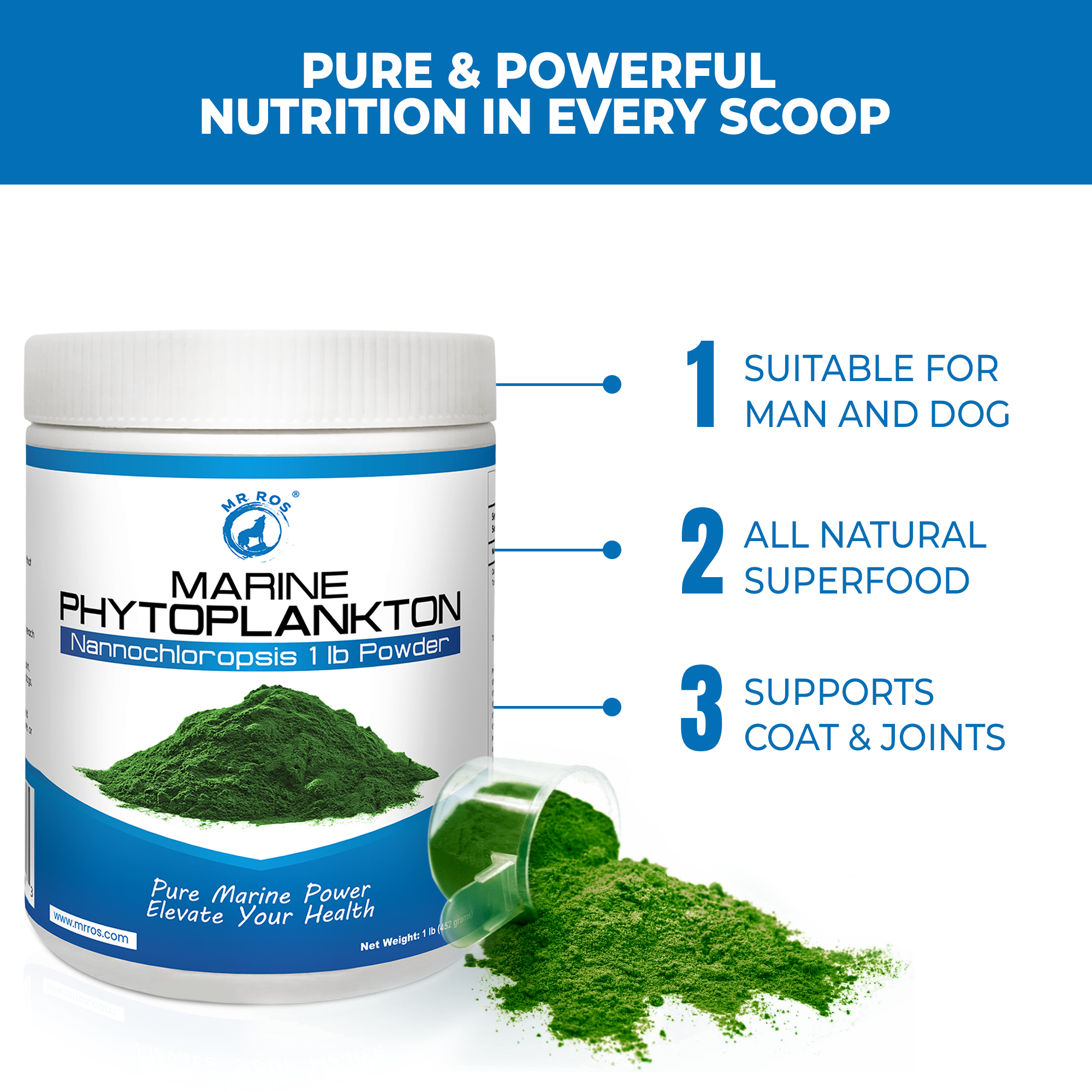 Marine Phytoplankton Powder (1lb): Superfood Women & Men and Dogs Micro Algae