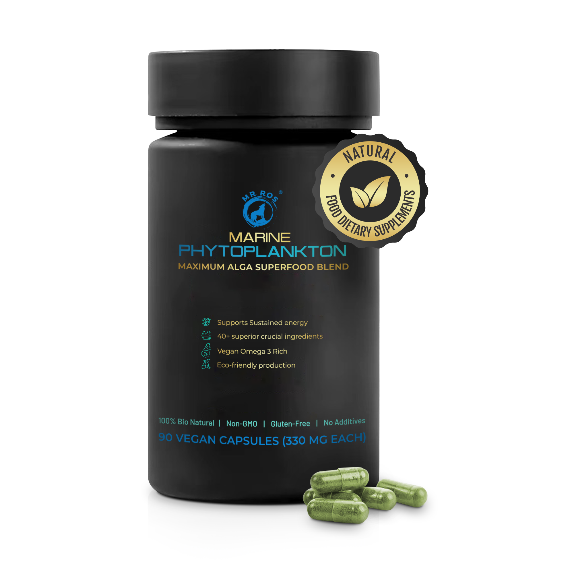 Mr Ros Marine Phytoplankton - 90 Caps | Energy, Recovery, Skin, Eyes, Immunity