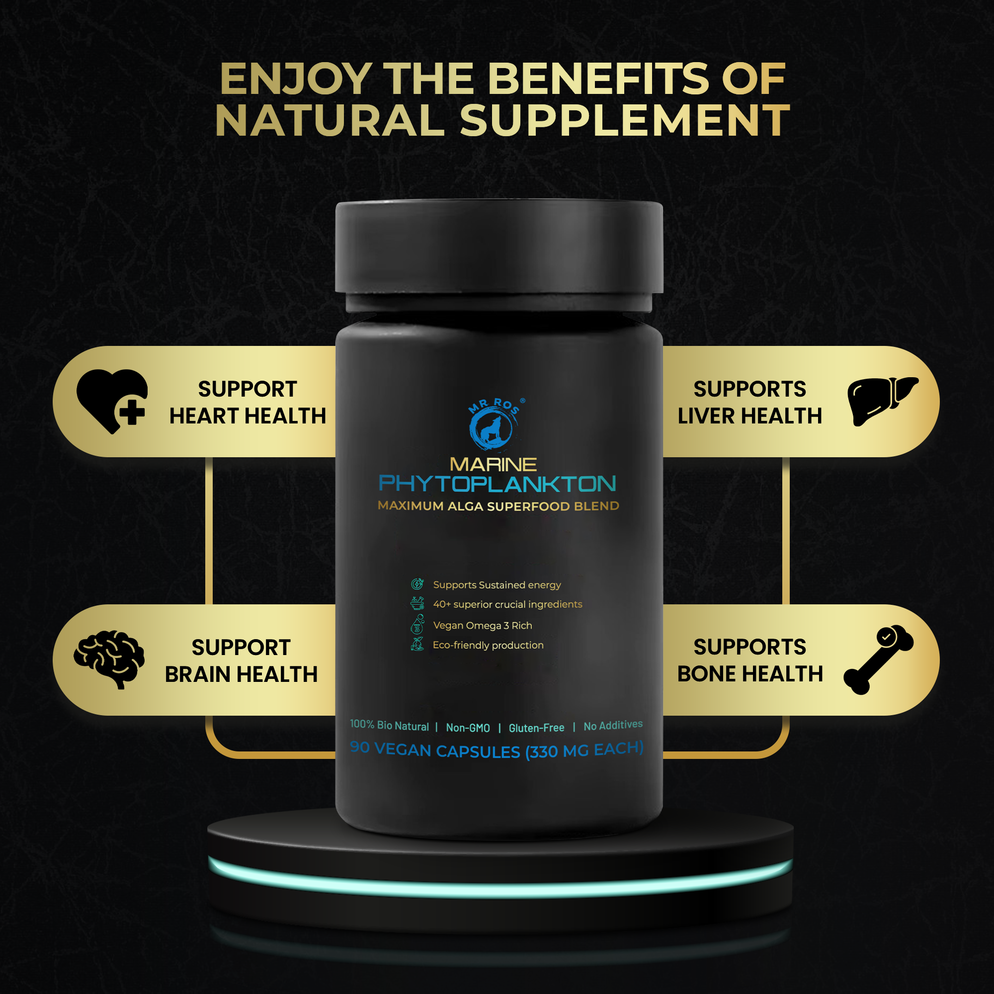 Mr Ros Marine Phytoplankton - 90 Caps | Energy, Recovery, Skin, Eyes, Immunity